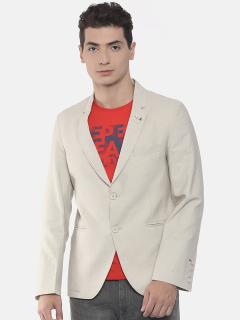 

The Indian Garage Co Beige Single-Breasted Slim Fit Casual Blazer, Cream