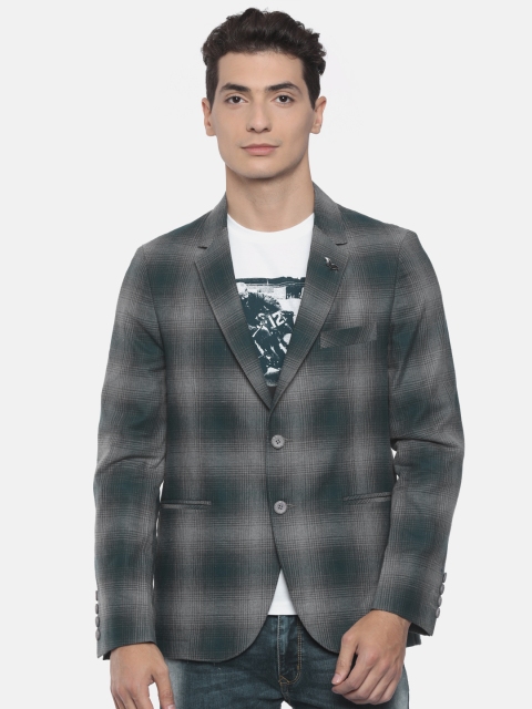 

The Indian Garage Co Green & Grey Single-Breasted Slim Fit Casual Blazer