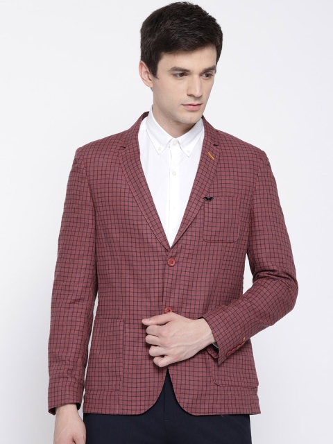

The Indian Garage Co Rust Red & Black Checked Single-Breasted Slim Fit Casual Blazer