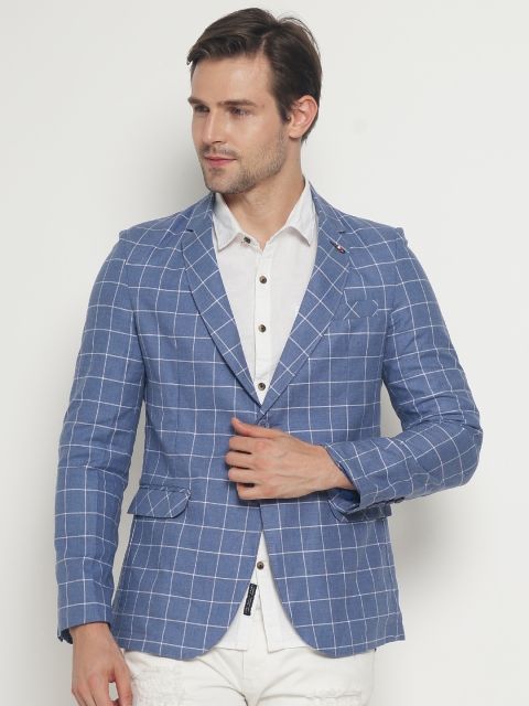 

The Indian Garage Co Men Blue & White Checked Casual Blazer