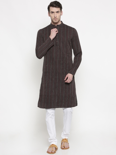 

Freehand Men Black & Maroon Striped Kurta with Pyjamas