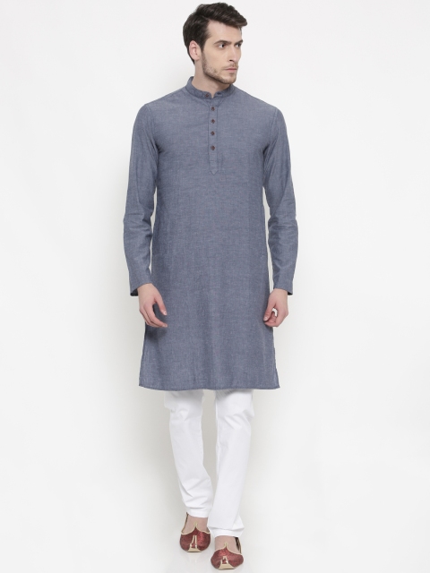 

Freehand Men Blue & White Solid Kurta with Pyjamas