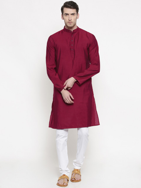 

Freehand Men Magenta & White Solid Kurta with Pyjamas