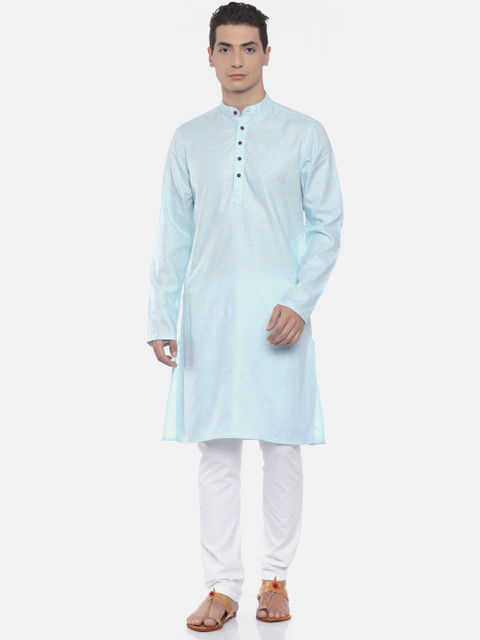 

Freehand Men Blue & White Solid Kurta with Pyjamas