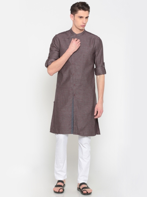 

Freehand Men Magenta & White Self Design Kurta with Pyjamas