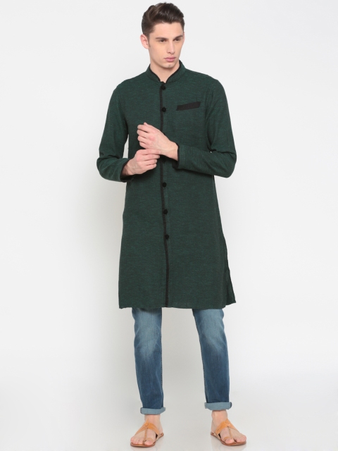 

Freehand Men Green Self-Designed Straight Kurta