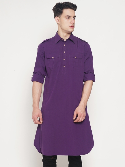 

Freehand Men Purple Solid Straight Kurta