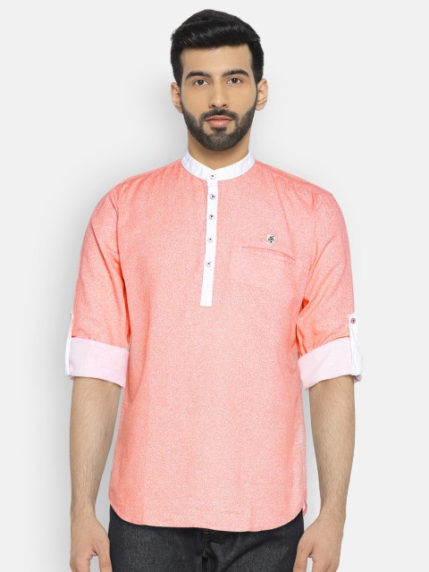 

The Indian Garage Co Men Pink Printed Straight Kurta