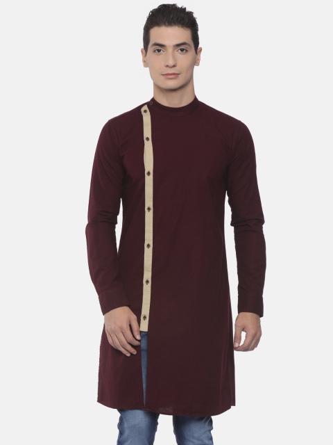 

Freehand Men Burgundy Slim Fit Solid Straight Kurta