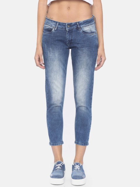 

Pepe Jeans Women Blue Lola Regular Fit Mid-Rise Low Distress Stretchable Jeans