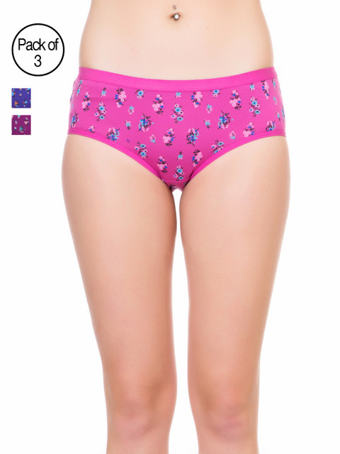 

Lady Lyka Pack of 3 Floral Print Hipster Briefs RIVOLTA-2, Pink