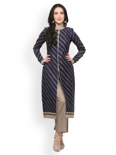 

Inddus Women Navy Blue Printed Kurta with Palazzos