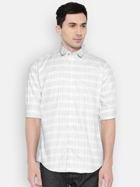 

V Dot Men White & Grey Slim Fit Checked Formal Shirt