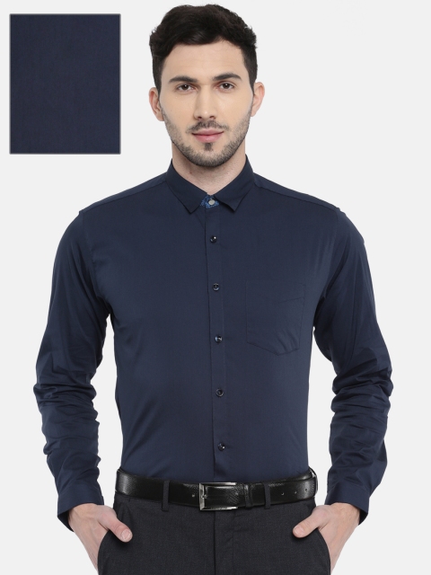 

V Dot Men Navy Slim Fit Solid Formal Shirt, Navy blue