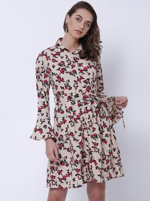 

Tokyo Talkies Women Beige Printed Fit and Flare Dress
