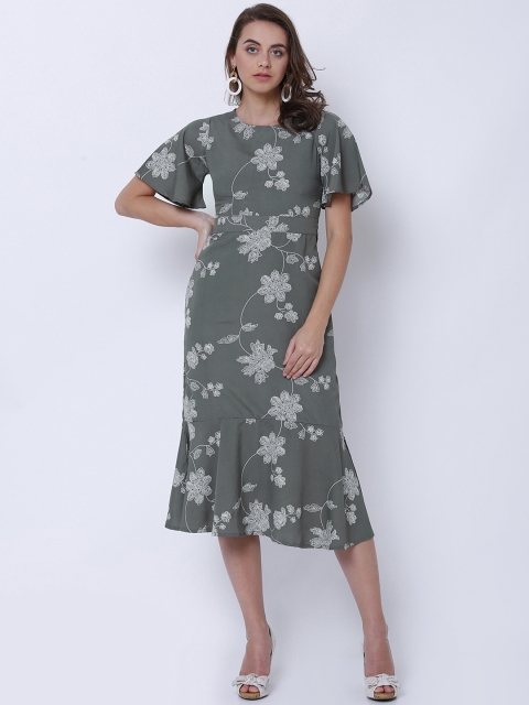 

Tokyo Talkies Women Olive Green Printed Sheath Dress