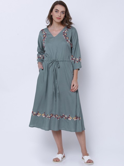 

Tokyo Talkies Women Green Solid A-Line Dress