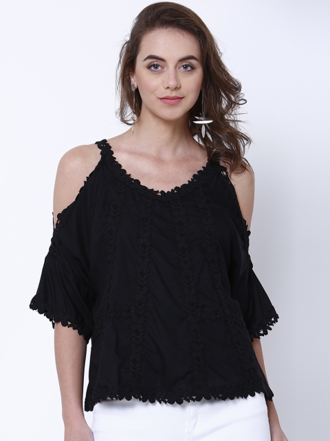 

Tokyo Talkies Women Black Self Design Top
