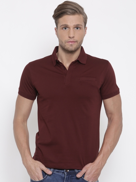 

V Dot Men Maroon Solid Polo Collar T-shirt