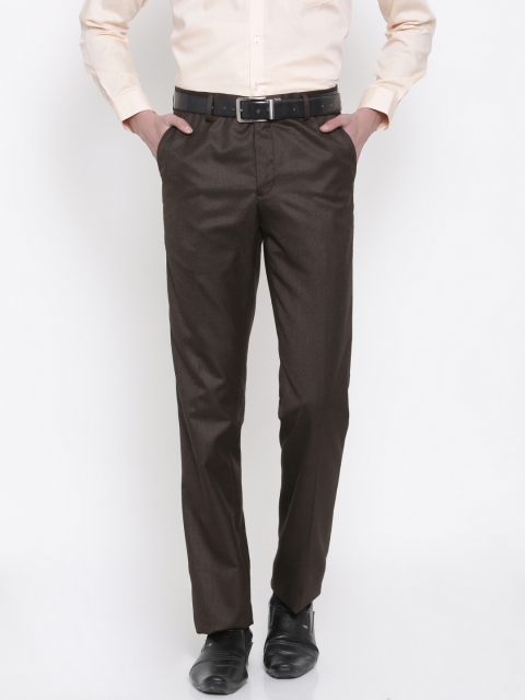 

V Dot Men Brown Slim Fit Self Design Formal Trousers