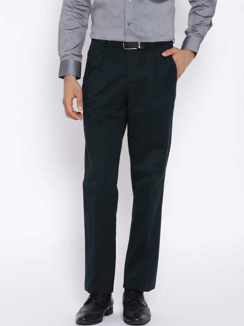 

Van Heusen Men Teal Blue Custom Regular Fit Solid Formal Trousers