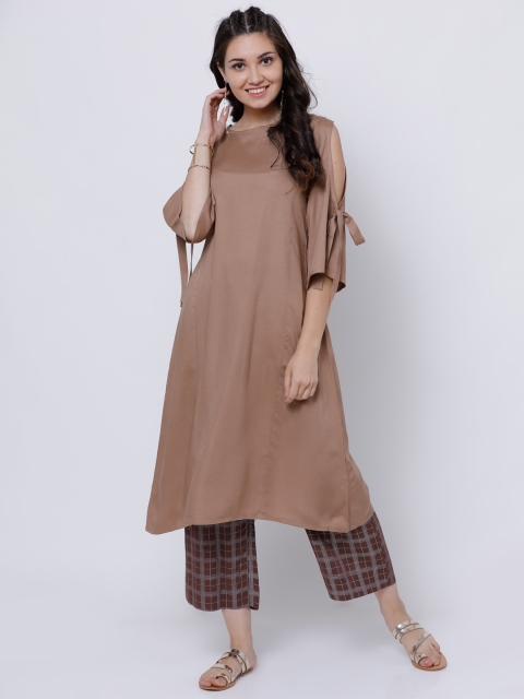 

Vishudh Women Brown & Silver-Toned Solid Top with Palazzos