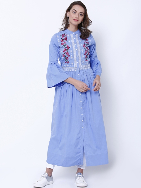 

Vishudh Women Blue Solid A-Line Kurta