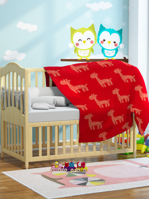 

Pluchi Red Cartoon Characters AC Room 400 GSM Baby Blanket