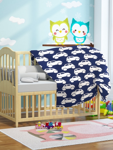 

Pluchi Navy Blue & White Cartoon Characters AC Room 400 GSM Baby Blanket