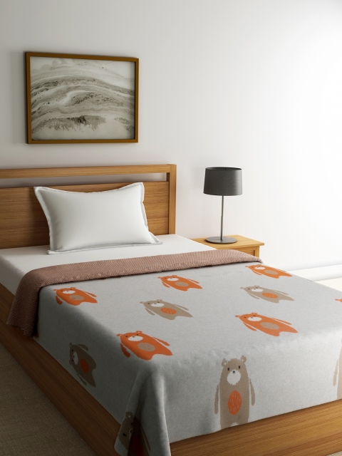 

Pluchi Kids Grey & Orange Cartoon Characters AC Room 400 GSM Blanket