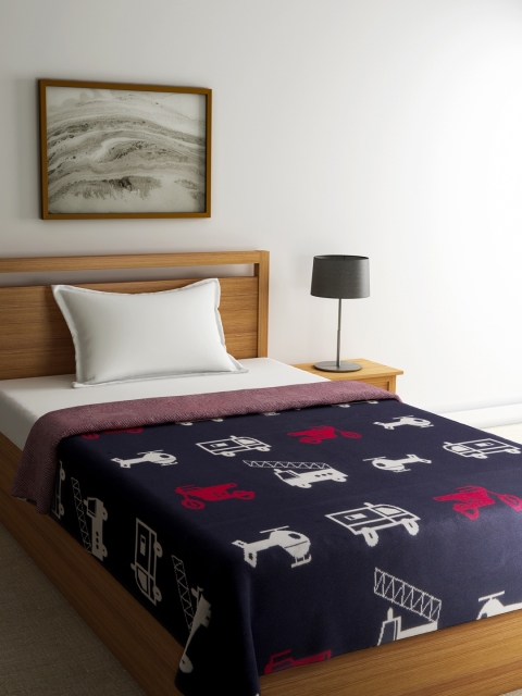 

Pluchi Kids Navy Blue Cartoon Characters AC Room 400 GSM Blanket