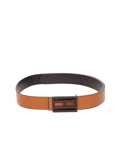 

Tommy Hilfiger Men Tan & Navy Blue Reversible Solid Leather Belt