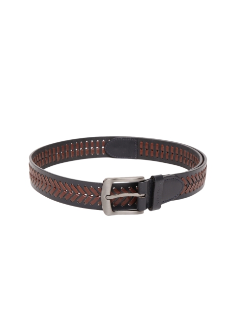 

Tommy Hilfiger Men Navy Blue & Brown Leather Woven Design Belt