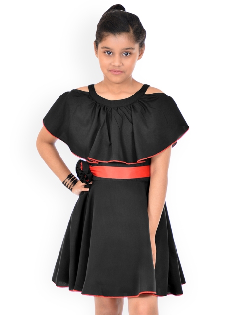 

naughty ninos Girls Black Solid Fit and Flare Cold Shoulder Dress