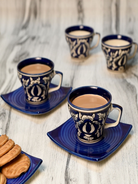 

Unravel India Blue 6-Pieces Printed Stoneware Cups and Saucers Set