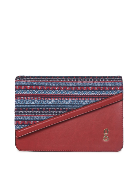 

Global Desi Burgundy & Navy Blue Self Design Sling Bag