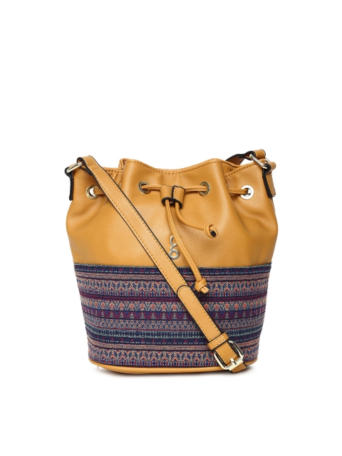 

Global Desi Mustard Yellow & Navy Blue Self Design Sling Bag