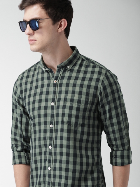 

Mast & Harbour Men Grey & Navy Blue Slim Fit Checked Casual Shirt