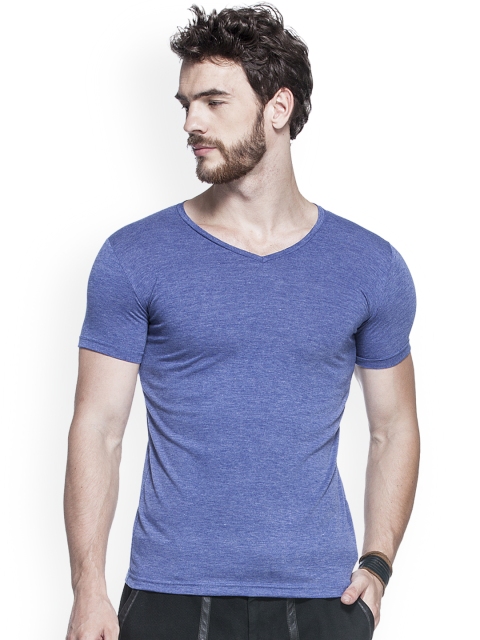 

Tinted Men Blue Solid V-Neck T-shirt