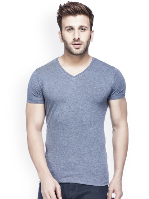 

Tinted Men Navy Blue Solid V-Neck T-shirt