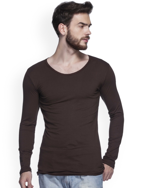 

Tinted Men Coffee Brown Solid Round Neck T-shirt