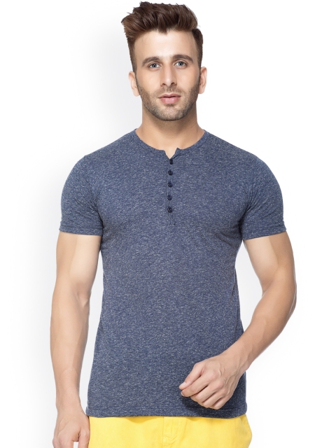 

Tinted Men Navy Blue Solid Henley Neck T-shirt