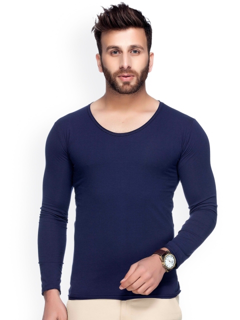 

Tinted Men Navy Blue Solid Round Neck T-shirt