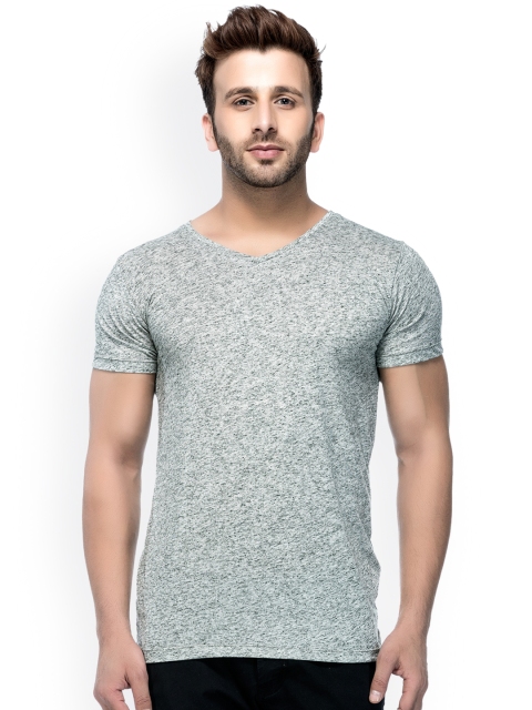 

Tinted Men Green Self Design V-Neck T-shirt