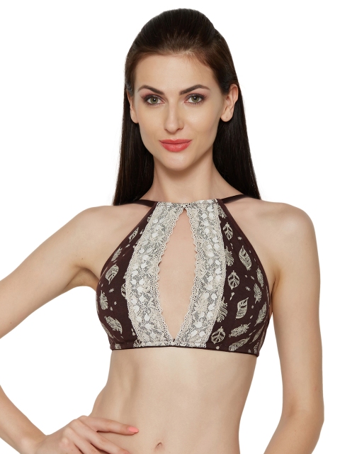 

Inner Sense Brown Printed Non-Wired Lightly-Padded Plunge Bra