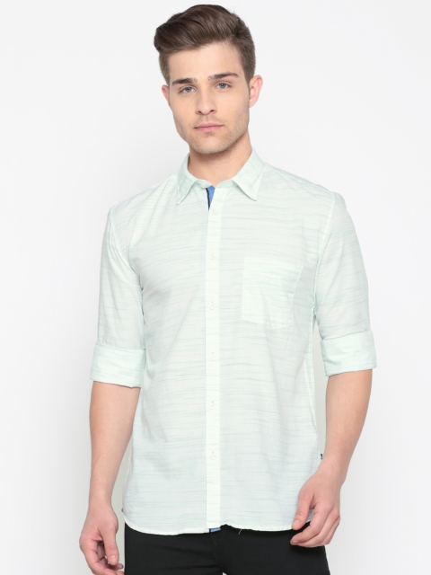 

Parx Men Off-White & Green Slim Fit Striped Casual Shirt