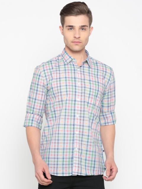 

Parx Men Off-White & Blue Slim Fit Checked Casual Shirt