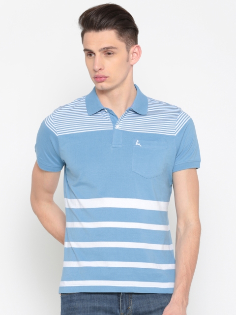 

Parx Men Blue Striped Polo Collar T-shirt