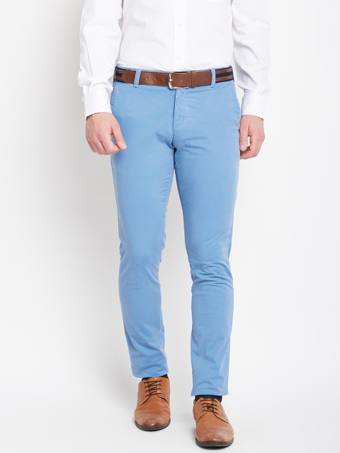 

Parx Men Blue Regular Fit Solid Chinos with Belt
