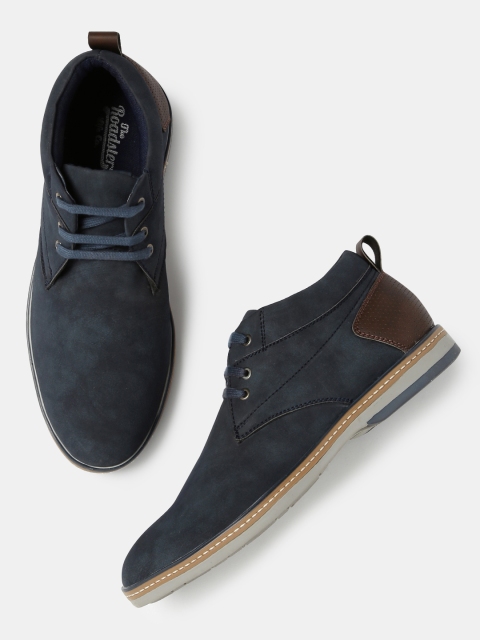 

Roadster Men Navy Blue Solid Synthetic Mid-Top Sneakers